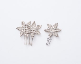 Bridal Hair Comb Set, Silver Rhinestone Star Headpiece