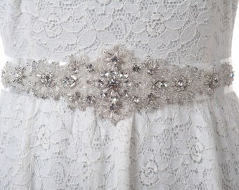 Iriana wedding sash - beaded bridal sash with glass bead and crystal rhinestones