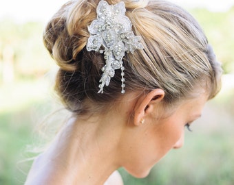 bridal hair comb , Crystal lace comb , wedding headpiece , CALEY