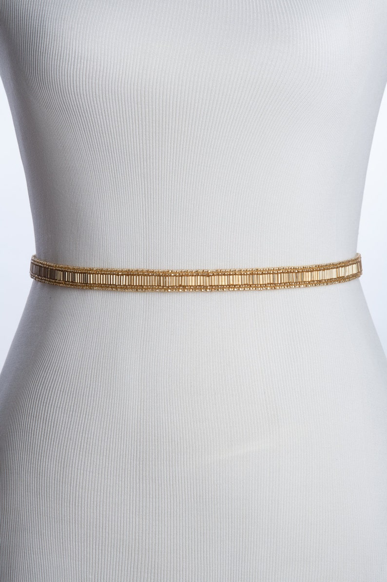 Skinny gold beaded wedding belt gold bridal belt / sash Etsy