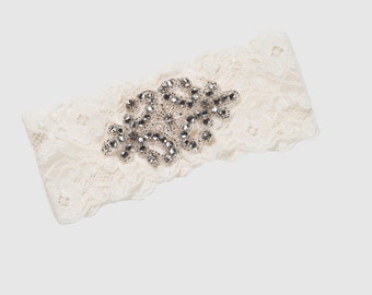 Ivory Lace Hochzeit Strumpfband: Strass Braut Andenken
