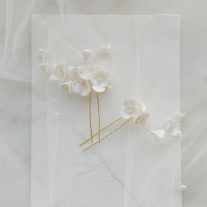 Bridal hair pins,  floral pins, wedding hair pins,  blossoms hair pins with clay flowers, bridal hair piece CÂLIN style 21005