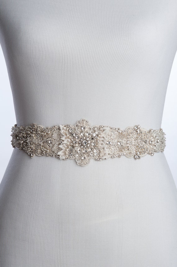 Heavily Embellished Beaded Bridal Belt in Ivory Beaded Rhinestone Bridal Belt: Ivory Wedding Dress Sash - Etsy main image 2