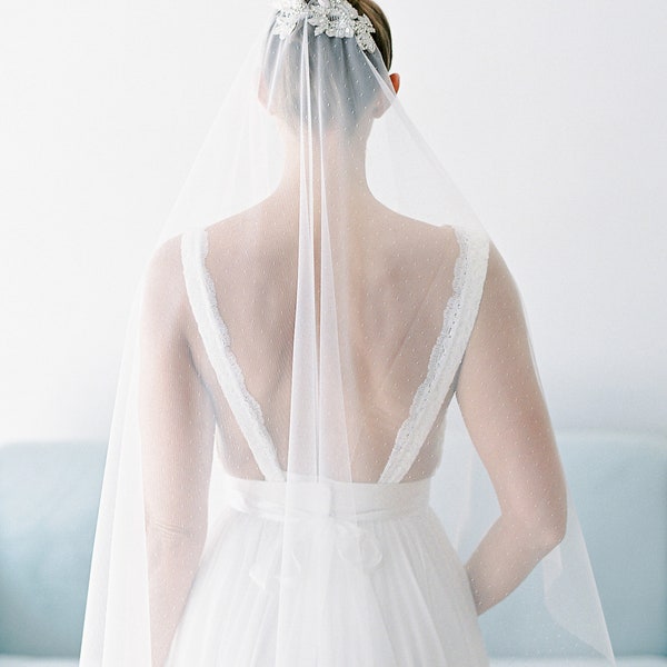 Wedding veil with beading, silky dot bridal veil, 1 tier veil , dotted bridal veil, 1 tier wedding veil, beaded veil