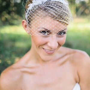 wedding veils, Birdcage veil headband with beaded applique Pela image 2