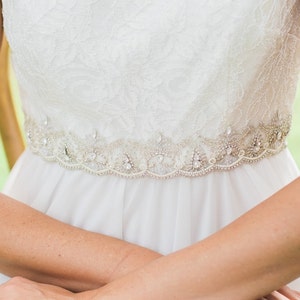 Embroidered wedding sash, beaded wedding belt, rhinestone bridal sash, wedding dress sash, crystal bridal belt, designer wedding sash FATOU image 1