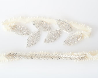 Perlen Strumpfband Set, Blatt, Silber oder Gold, Andenken & Tosse