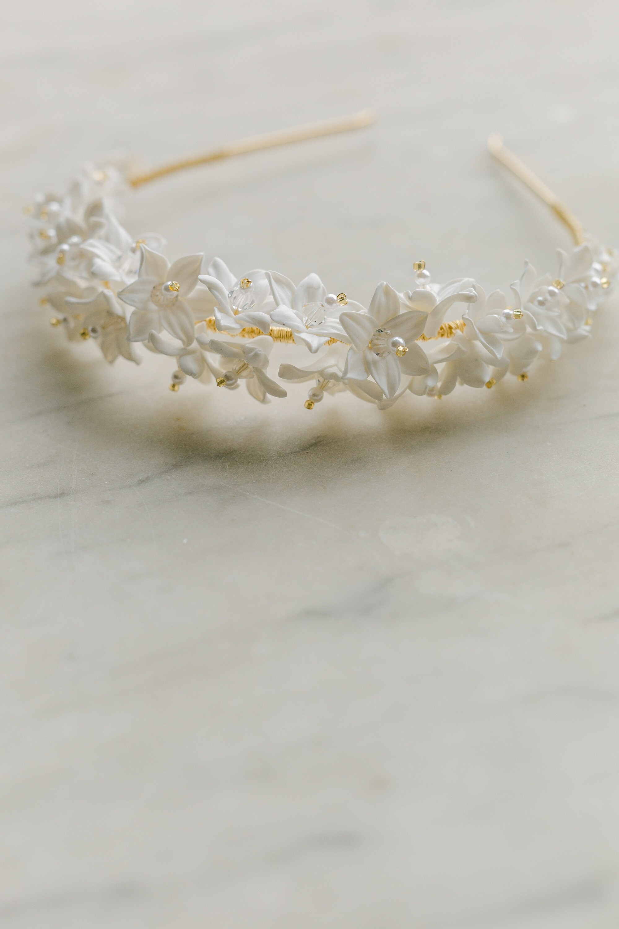 bridal crown, wedding headpiece, bridal floral headband, bridal tiara with clay flowers, wedding headband, CARESSE style 21006