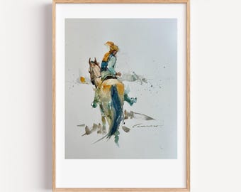 Original Watercolor Horse Rider Painting – Equestrian Art (43 x 35 cm)