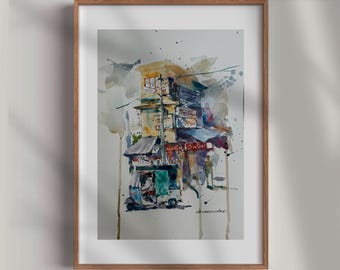 Lahore Pakistan Watercolor Painting | Urban Cityscape Travel Art (28x37.5cm)