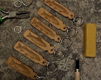 Rustic Leather Fish Keychain • Trout or Pike • Fisherman Christmas Gift • Outdoorsman Stocking Stuffer • Gifts for Him