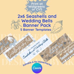 5 digitale 2x6 Muscheln und Hochzeitsglocken Bachelorette Banner Vorlagen (ohne Wasserzeichen)