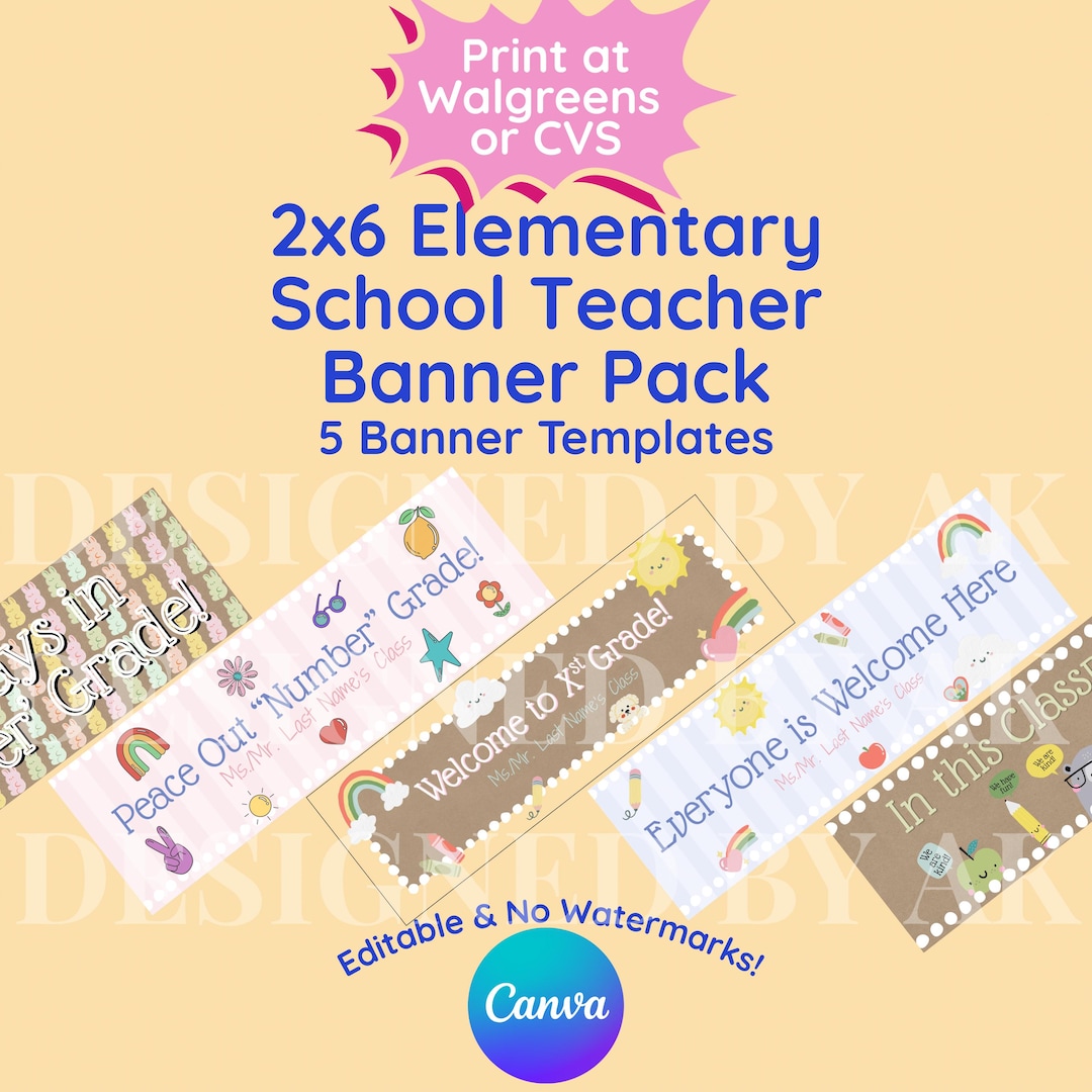 5 Digital 2x6 Elementary School Teacher Banner Pack (no Watermarks) - Etsy
