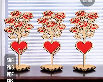 Rose Bouquet Laser Cut File - Rose Flowers Svg - Love Svg - Valentines Day Svg - Laser Cut Files - Anniversary Gifts - Glowforge Cricut