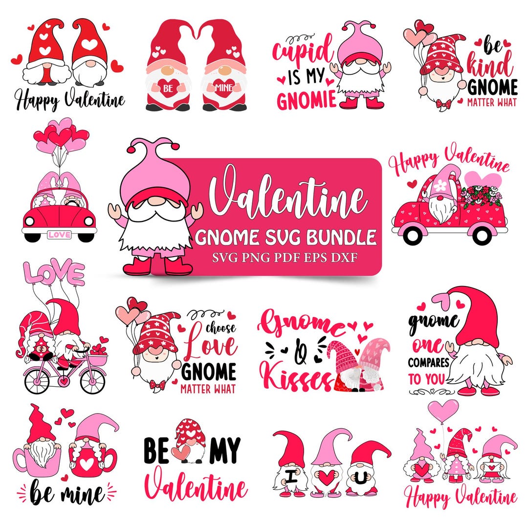 Valentine’s Day Gnome SVG Bundle, Cute Valentine Gnomes SVG, Love Gnome ...