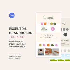Brand Board Template Canva Editable | Visual Identity Organizer | Brandboard for Small Business | English & Spanish