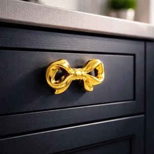 Gold Bow Metal Knob Door Drawer Pull Kitchen Cabinet Dresser Handle