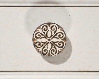 Brown Cream Flower Scroll Knob Door Drawer Pull Kitchen Cabinet Dresser Handle