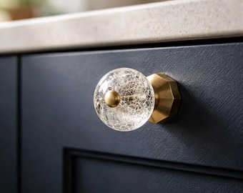 Crackle Glass Knob Door Drawer Pull Kitchen Cabinet Dresser Handle
