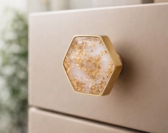 Gold Flake Hexagonal Knob Door Drawer Pull Kitchen Cabinet Dresser Handle