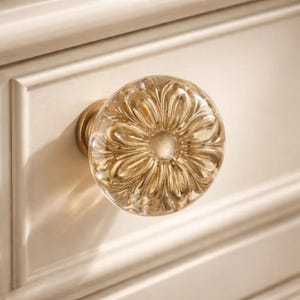 Gold Flower Glass Knob Door Drawer Pull Kitchen Cabinet Dresser Handle