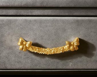 Gold Bows Flowers Metal Pull Door Drawer Pull Kitchen Cabinet Dresser Handle