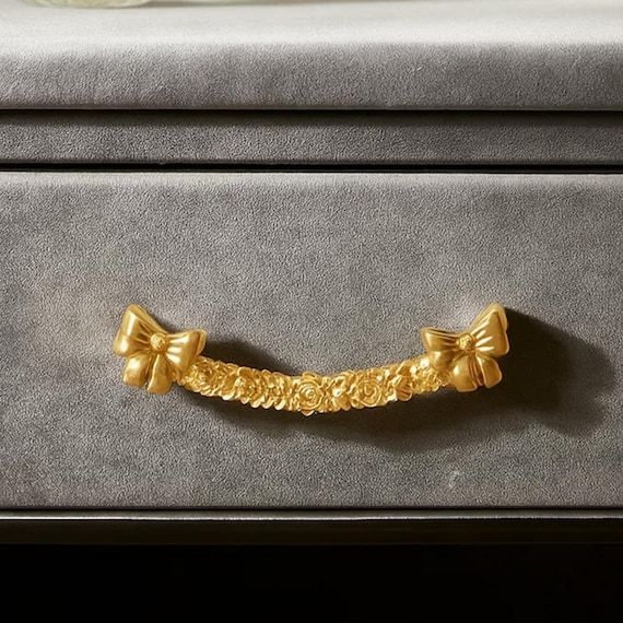 gold bow handles for dresser Gold Bow Knobs 4-Pack Gold Bow Shape Cabinet Knobs Brass Furniture Drawer Pulls, Vintage Decorative Hardware For Dressers, Cupboards, Wardrobes, With Mounting Screws