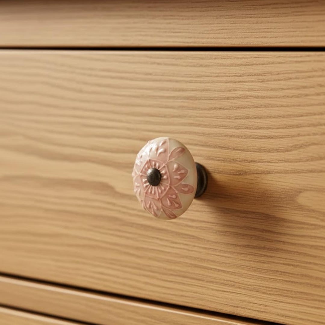 Light Pink Embossed Flower Knob Door Drawer Pull Kitchen Cabinet ...