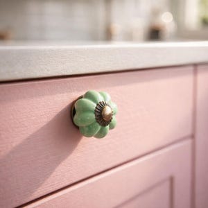 Light Green Scalloped Knob Door Drawer Pull Kitchen Cabinet Dresser Handle