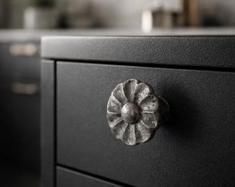 Pewter Flower Knob Door Drawer Pull Kitchen Cabinet Dresser Handle