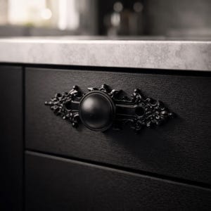 Black Knob With Backplate Door Drawer Pull Kitchen Cabinet Dresser Handle