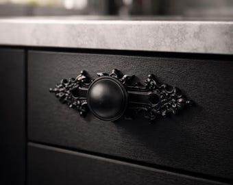 Black Knob With Backplate Door Drawer Pull Kitchen Cabinet Dresser Handle