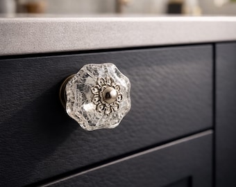 Crackle Mercury Glass Knob Door Drawer Pull Kitchen Cabinet Dresser Handle