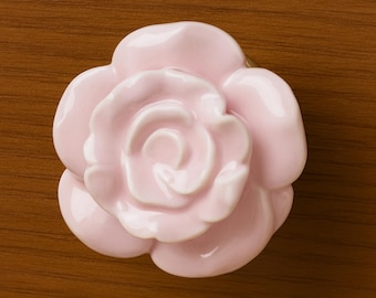 Pink Rose Knob Door Drawer Pull Kitchen Cabinet Dresser Handle