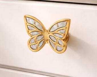 Pearl Butterfly Metal Knob Door Drawer Pull Kitchen Cabinet Dresser Handle