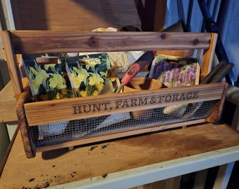 Foraging Basket, Garden Tool Caddy, Harvest time, Personalized, Custom engraving.