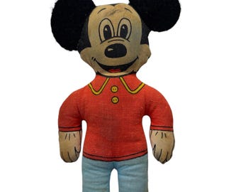 Bambola di stoffa vintage anni '70-'80 di Topolino con pantaloni alla zuava - Giocattolo Disney retrò