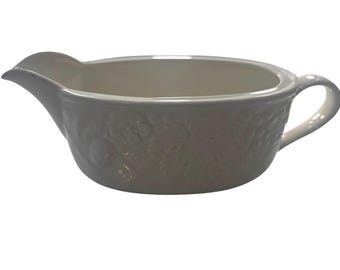 Vintage Mikasa English Countryside Gravy Boat, Embossed Fruit Stoneware Sauce Boat