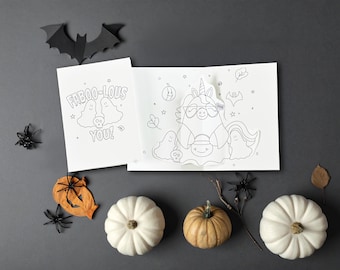 Pop-upwenskaart Halloween Eenhoorn Ghost Coloring (digitale download)