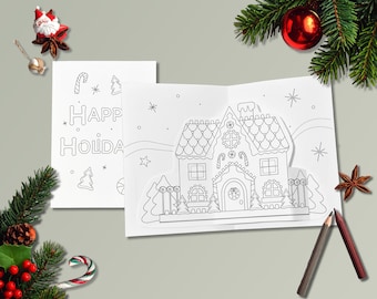 Pop-upwenskaart Peperkoekhuiskleuring voor de feestdagen (digitale download)