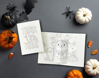 Pop-upkaart Halloween hond mummie kleurplaat (digitale download)