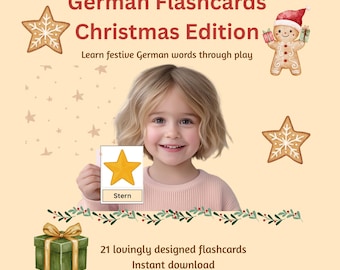 German Christmas Flashcards - 21 printable vocabulary cards for kids (PDF)