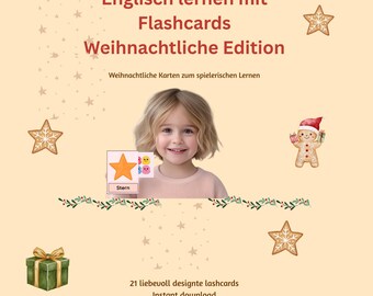 English Christmas Flashcards - 21 printable vocabulary cards for kids (PDF)