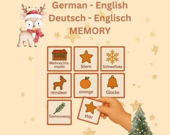 Weihnachtsmemory zum Ausdrucken - Deutsch - Englisch -spielerisch Sprache lernen Lernspiel für Kinder, mit Spielideen, zweisprachig