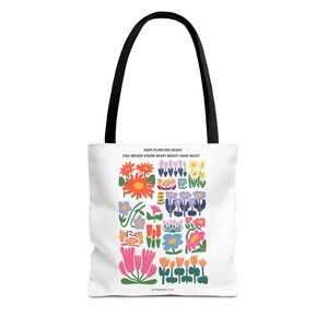 Floral Tote Bag with Inspirational Quote: Eco-Friendly Polyester Shopping Bag