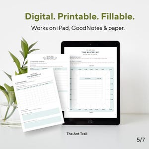 Time Mastery Kit | Printable, Digital, Fillable| Time Audit| Energy Tracker | Peaceful Productivity System | image 5