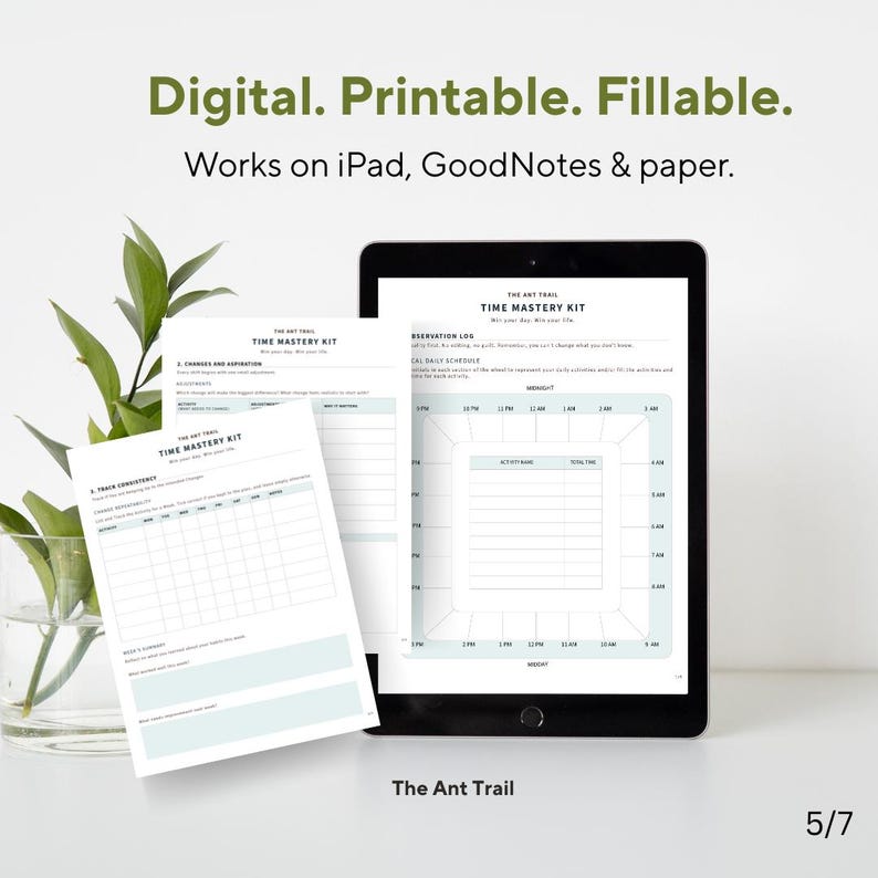 Time Mastery Kit | Printable, Digital, Fillable| Time Audit| Energy Tracker | Peaceful Productivity System | image 5