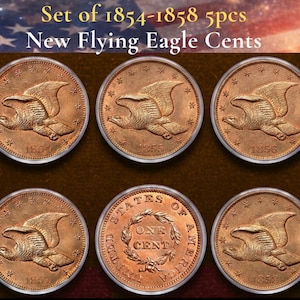 Flying American Eagle Cent Collection (1854-1858) 5 koperen stukken US Collectible Vintage Coin