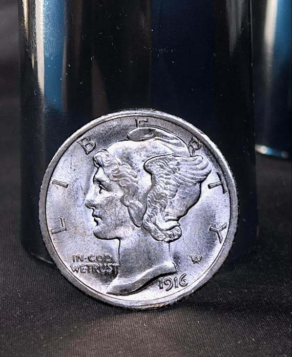 1916-D マーキュリーダイム 希少キーデイトコイン 銀メッキ 米国