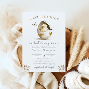 Chick Baby Shower Invitation, Little Chick is Hatching Soon Baby Shower Invite, Spring Baby Shower, gender neutral, Editable Canva Template